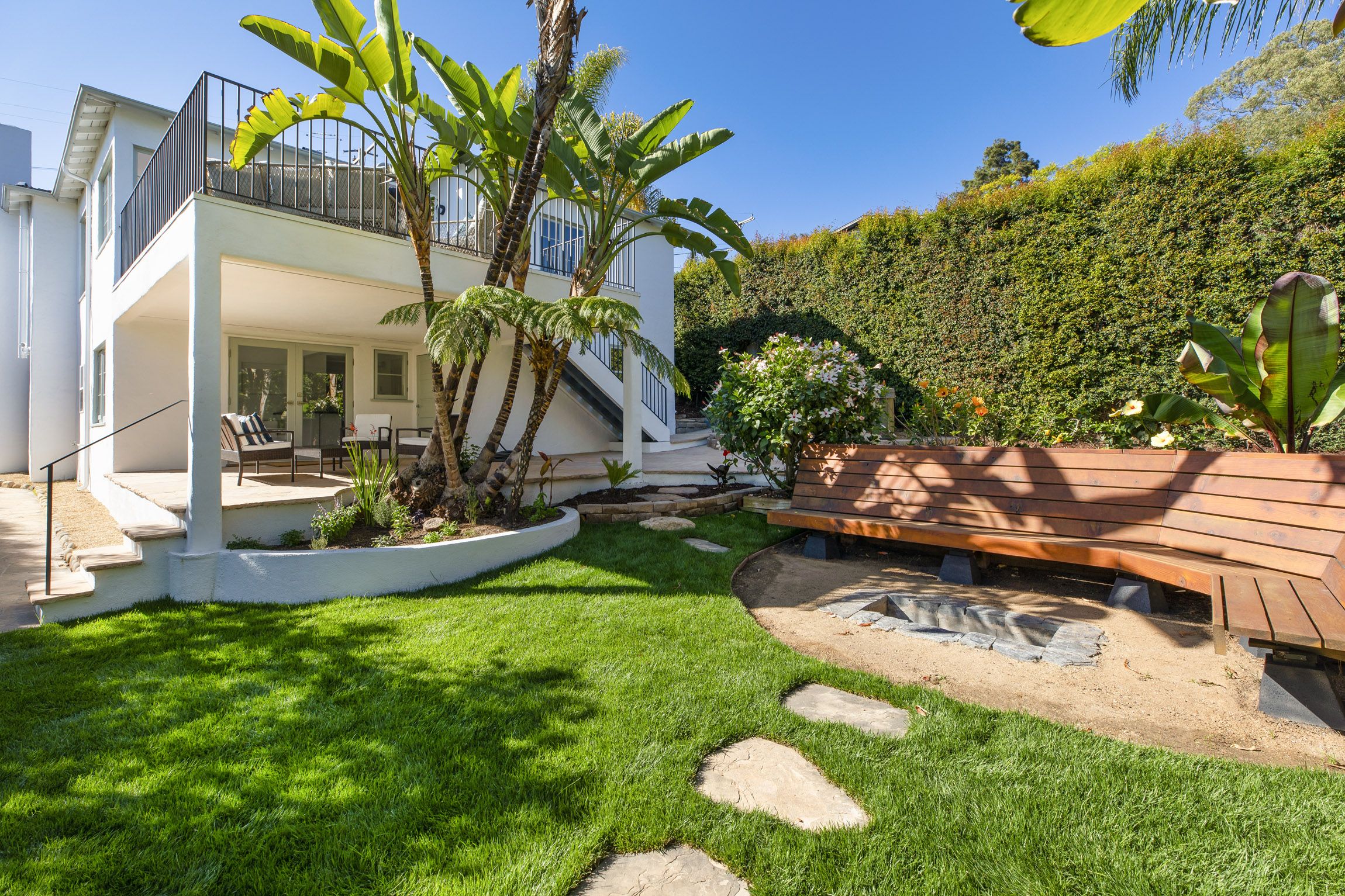 backyard bench and grass